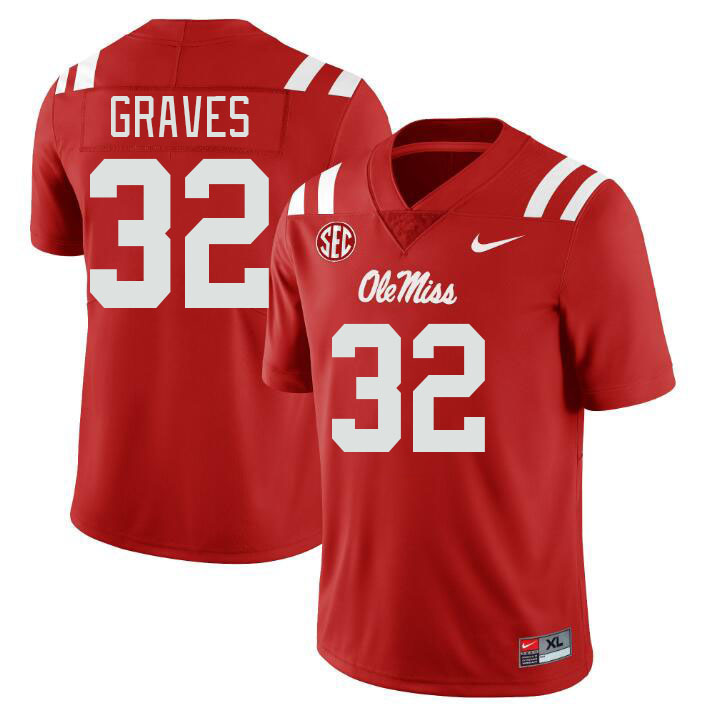 Ole Miss Rebels #32 Chris Graves College Football Jerseyes Stitched Sale-Red